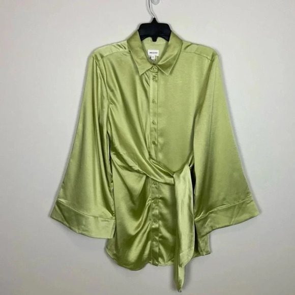 New Song of Style Marta Pistachio Green Mini Dress Wrap XS Revolve Satin - Picture 14 of 14